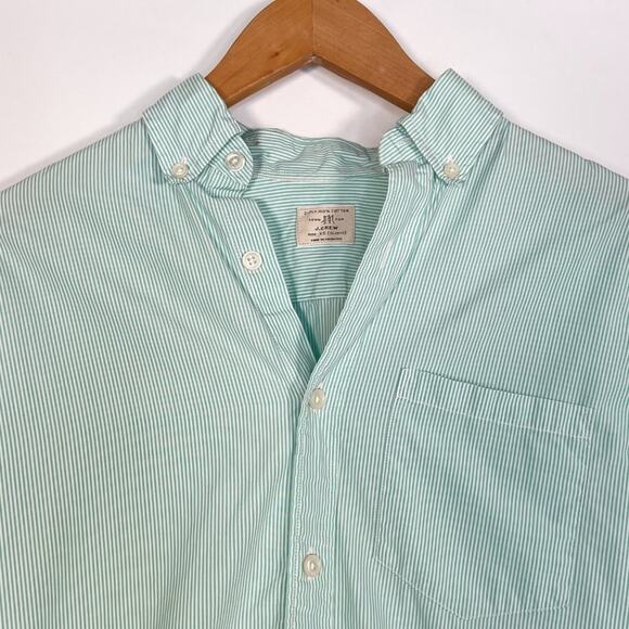 J. Crew Oversized Secret Wash Banker Stripe Button Down Shirt Green - Picture 2 of 13